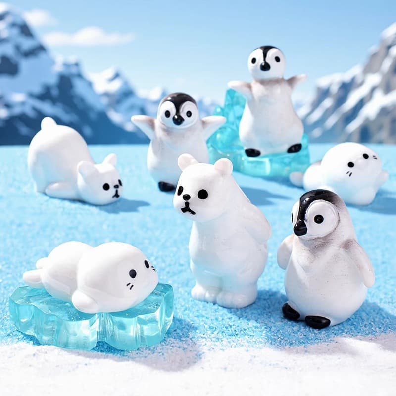 Miniature Cute Seal, Penguin, Polar Bear Snow Scene DIY Decoration Accessories Desktop Small Ornaments
