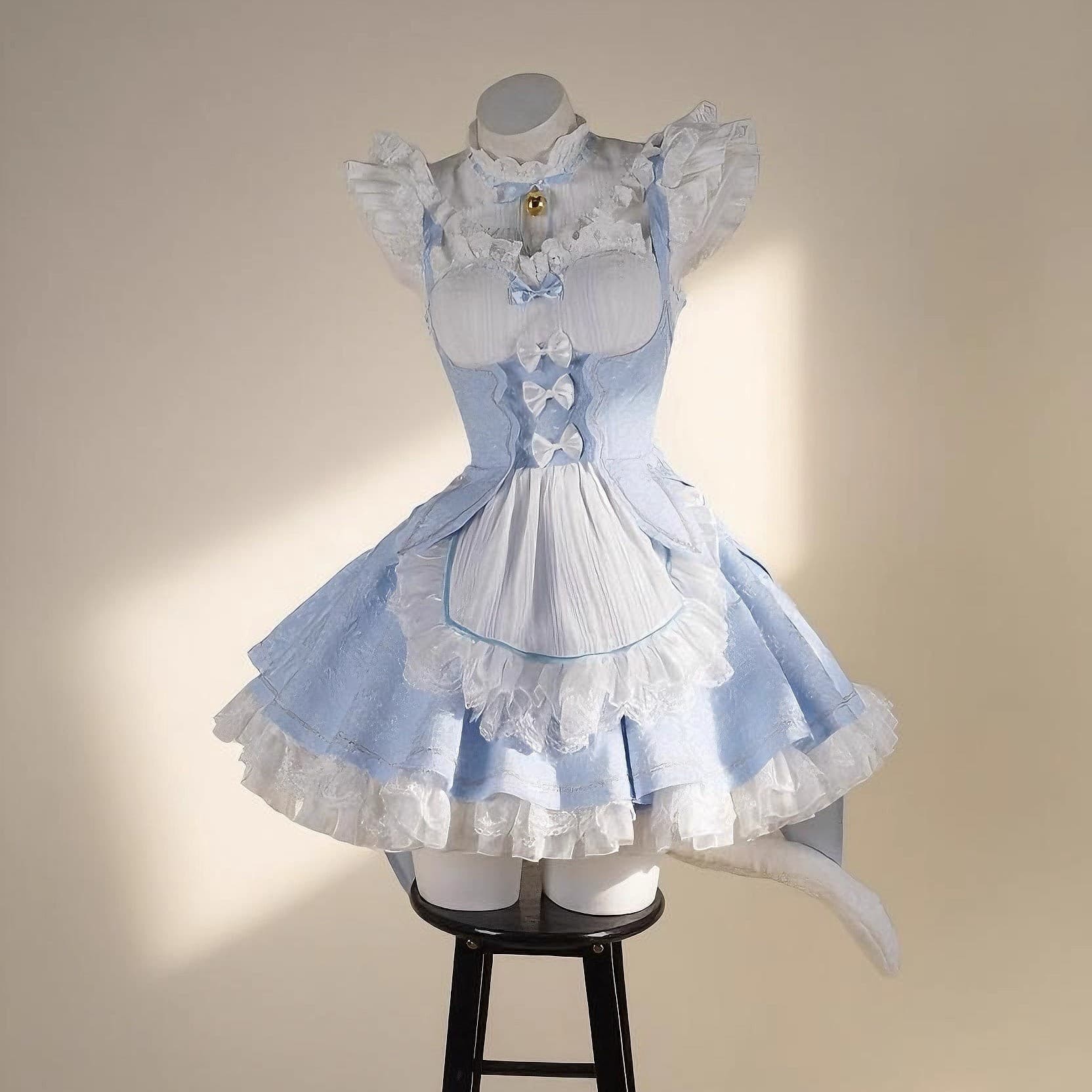 Rem cosplay outfit with a gorgeous variant light blue Rem maid outfit starting from scratch, cosplaying the Lum Rem twins