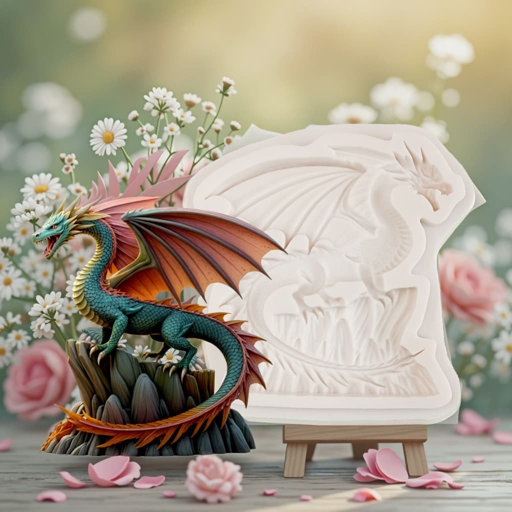 Cross-border new product Flying Dragon Fondant Mold on the Rock Platform Chocolate Cake Silicone Mold Crafts Glue Mold