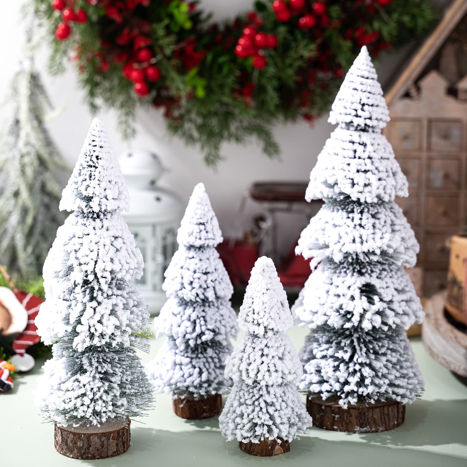 Haobei Christmas Scene Decoration Mini Cedar Christmas Tree Desktop Ornament Small Cedar Tree