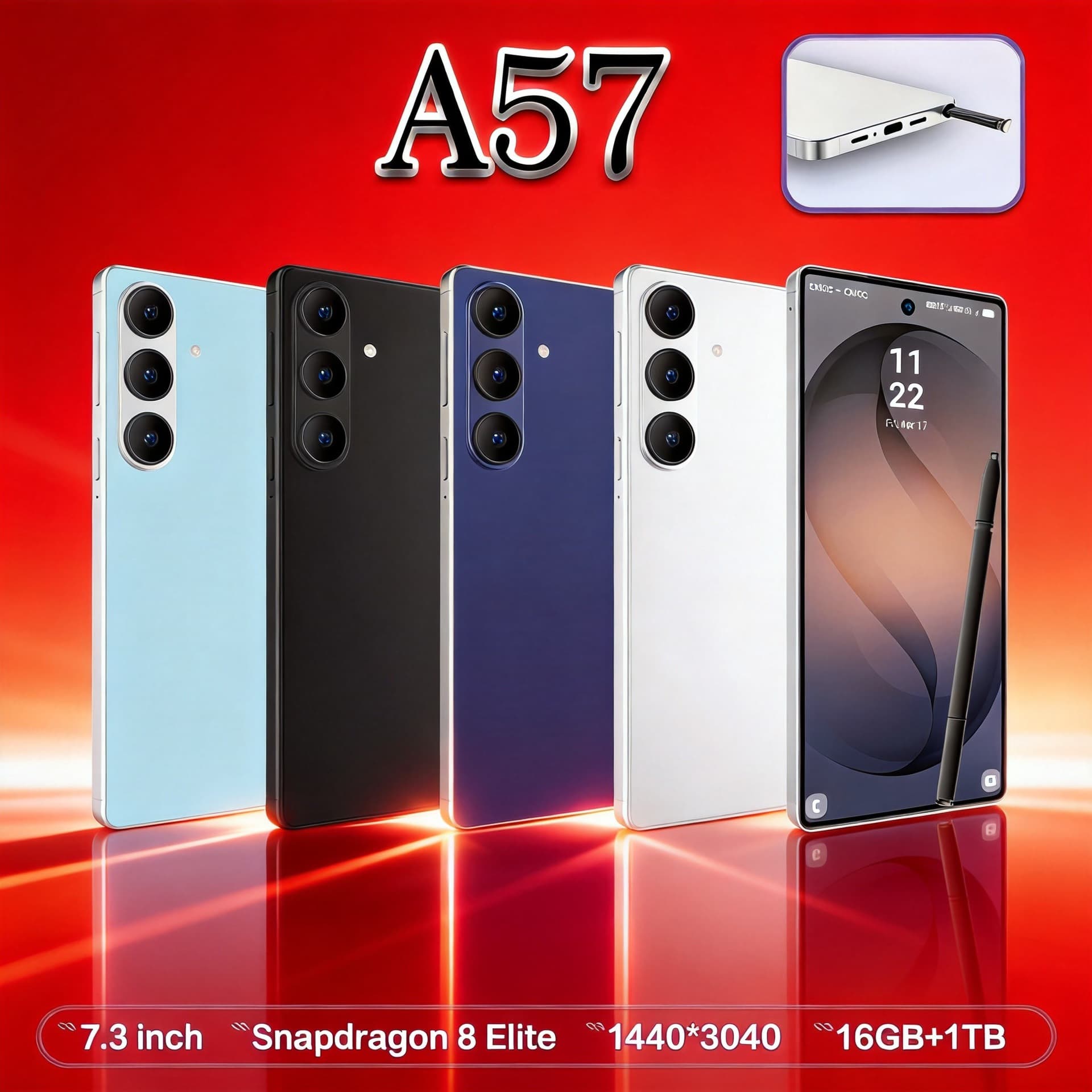 Cugo cross-border mobile phone A57 built-in pen 4G 3+16 eight-core Android 15 7.3-inch cross-border smartphone in stock