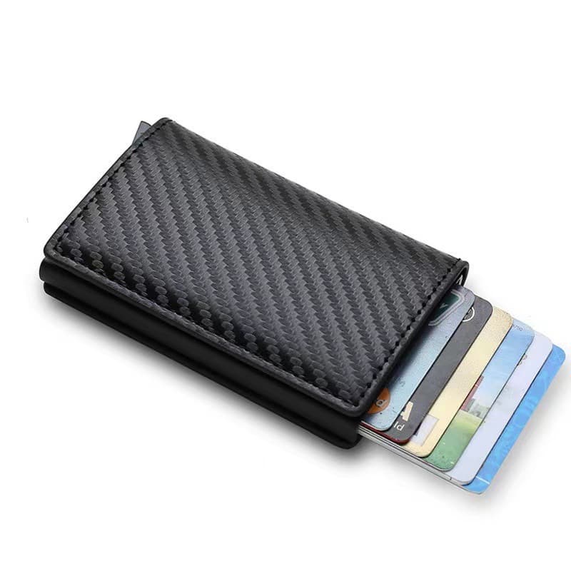 Ultra-Thin Carbon Fiber Aluminum Alloy Automatic Card Holder Men's Wallet Cross-Border Geometric Pattern Unisex PU Material