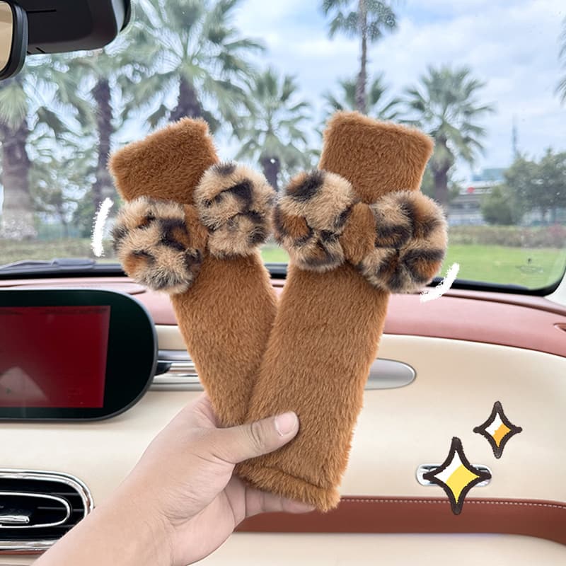 Blue Rain Car Safety Belt Plush Comfortable Anti-Choking Shoulder Protector Decoration Leopard Pattern Car Shoulder Pad Cover