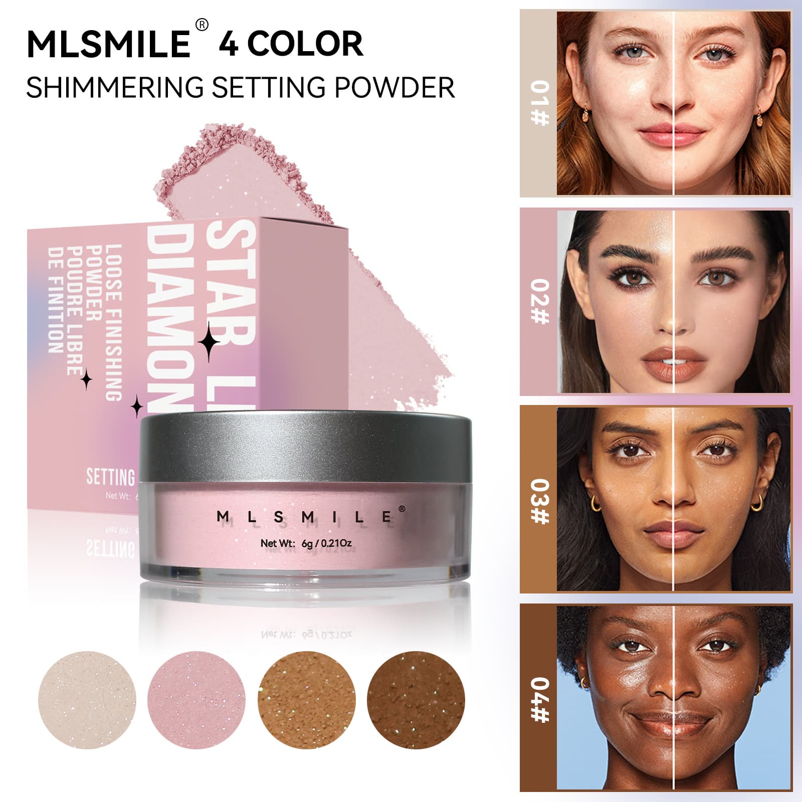 MLSMILE cross-border specializes in pearlescent loose powder, body highlighting powder, light nude contouring matte powder, oil-control setting powder
