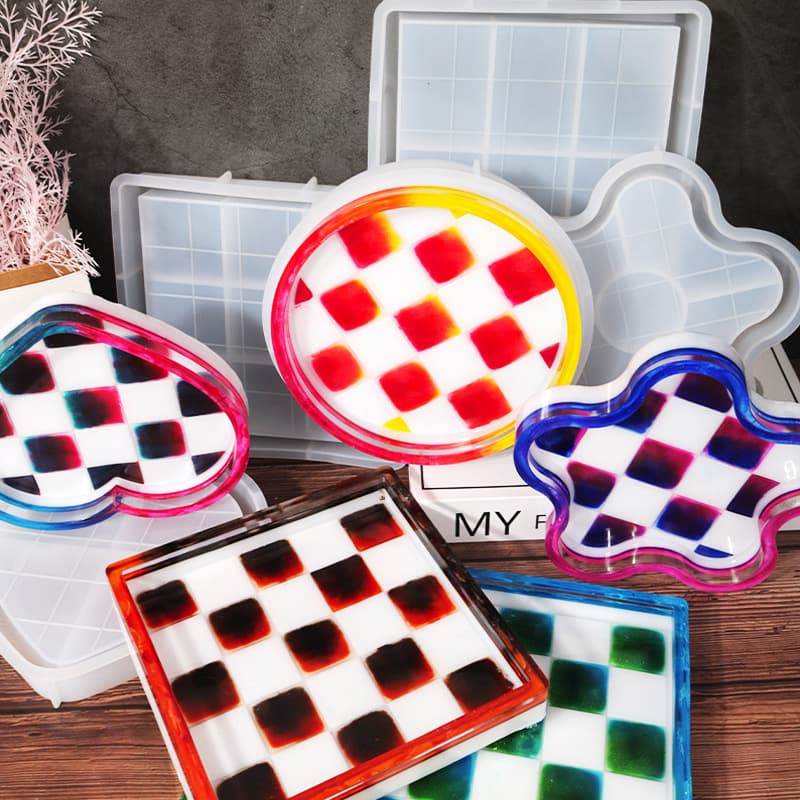 Hot Sale DIY Checkerboard Storage Resin Mold Jewelry Display Tray Silicone Mold Cross-Border Exclusive Supply