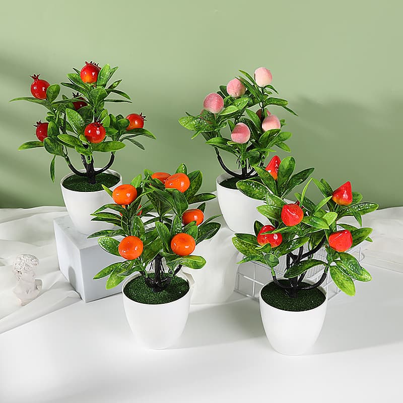 Simulated 7-leaf large fruit bonsai, suitable for living room coffee table, photography props, wine cabinet decorations, in stock.
