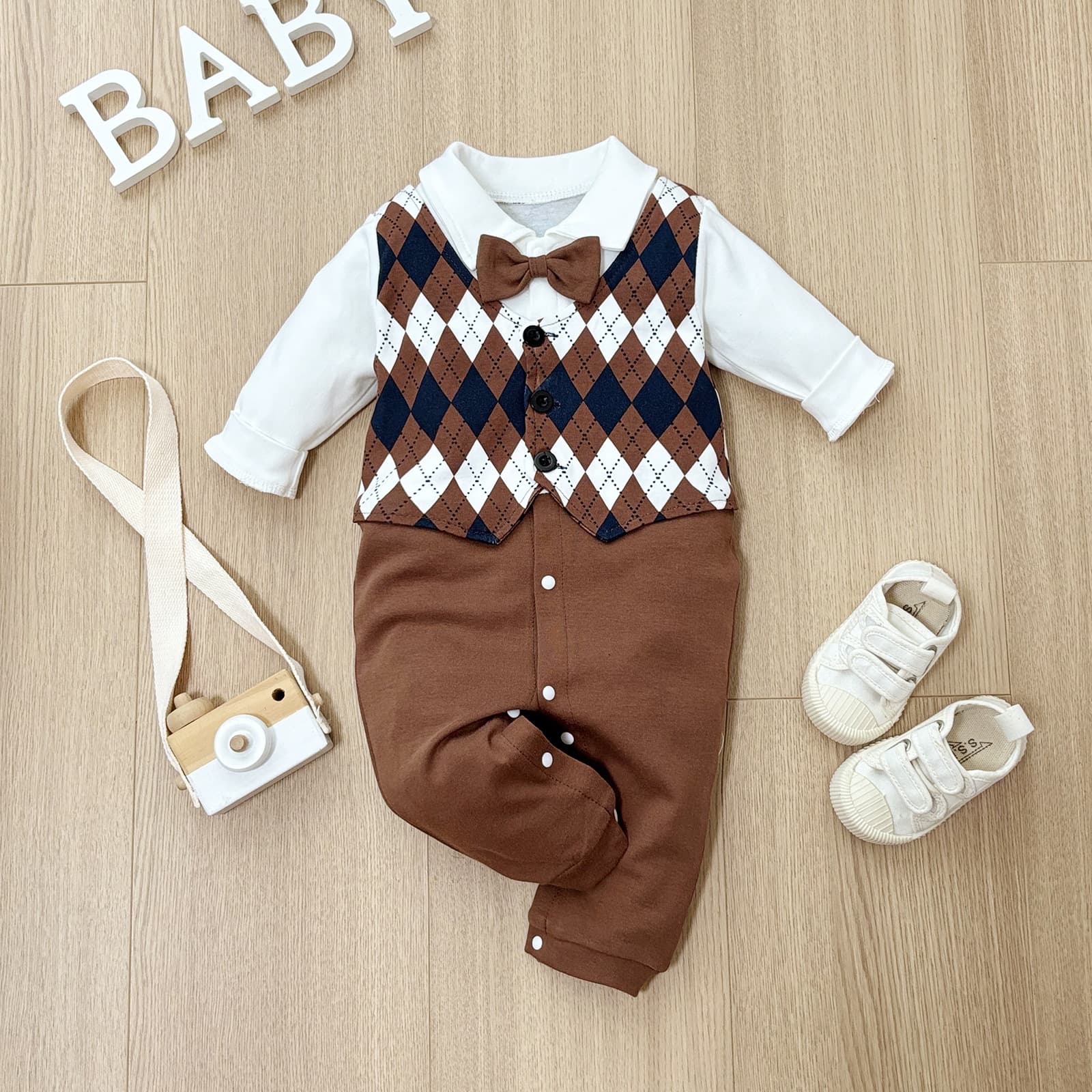 Baby Spring Outfit Newborn Romper Boys Birthday Party Crawling Suit Full Moon 100 Days Gentleman Outwear 3