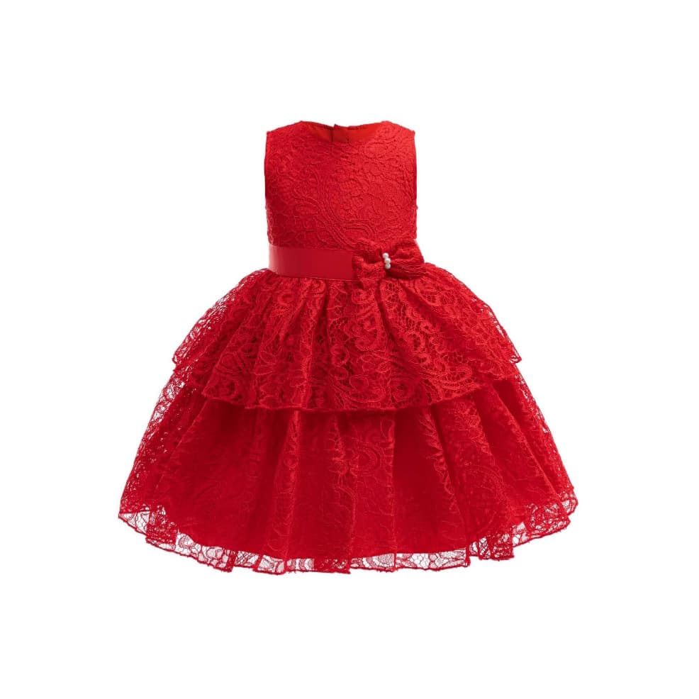 Cross-border foreign trade girls' dress Christmas sleeveless lace skirt festival toddler stage host red skirt