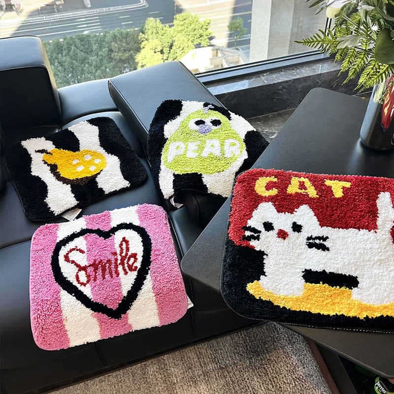 Cross-border Cartoon Flocked Tufted Cushion Office Long Sitting Student Chair Pad Anti-slip Dining Chair Pad Plush Seat Cushion