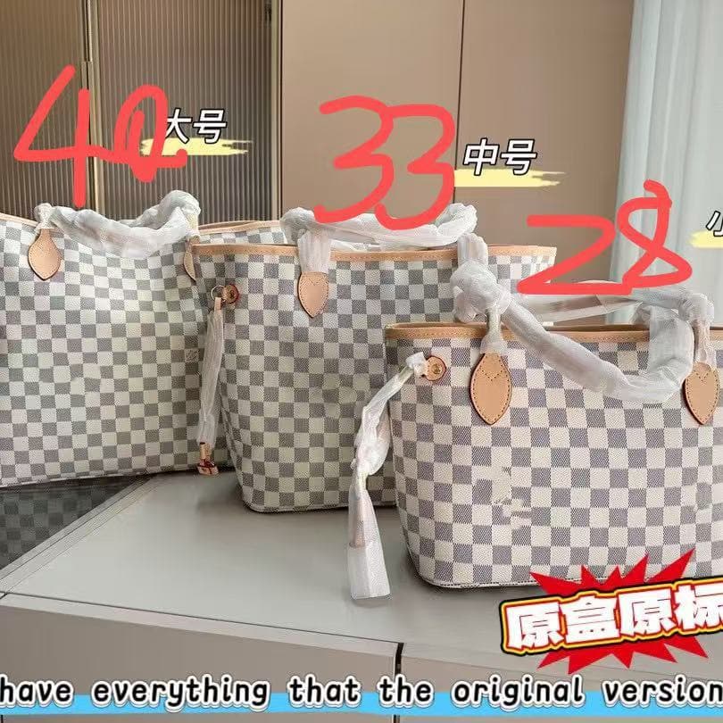 Factory Genuine Leather Women's Bag Classic Checkered Shopping Bag Fashionable Large Capacity Mommy Bag Shoulder Tote