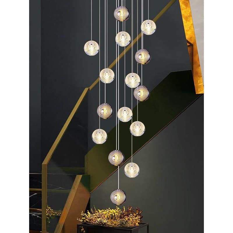 Crystal bubble ball staircase long chandelier 2025 new villa duplex building hollow loft rotating large chandelier