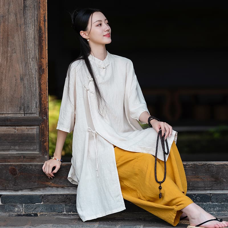 25 New Original Chinese Style National Monastery Lay Buddhist Wear Women's Linen Thin Buddhist Zen Meditation Practice Zen Robe