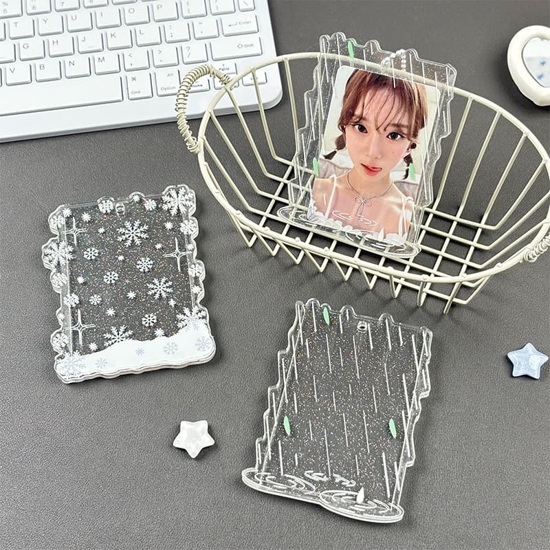Berry Lixiong original ins card holder thickened card tile snowflake rain transparent card holder glitter powder three-inch card holder card holder pendant