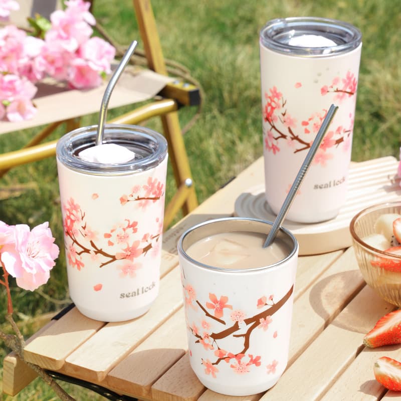 Stainless steel double drinking cup portable creative insulated cup Sakura coffee handy cup gift straw student water cup wholesale