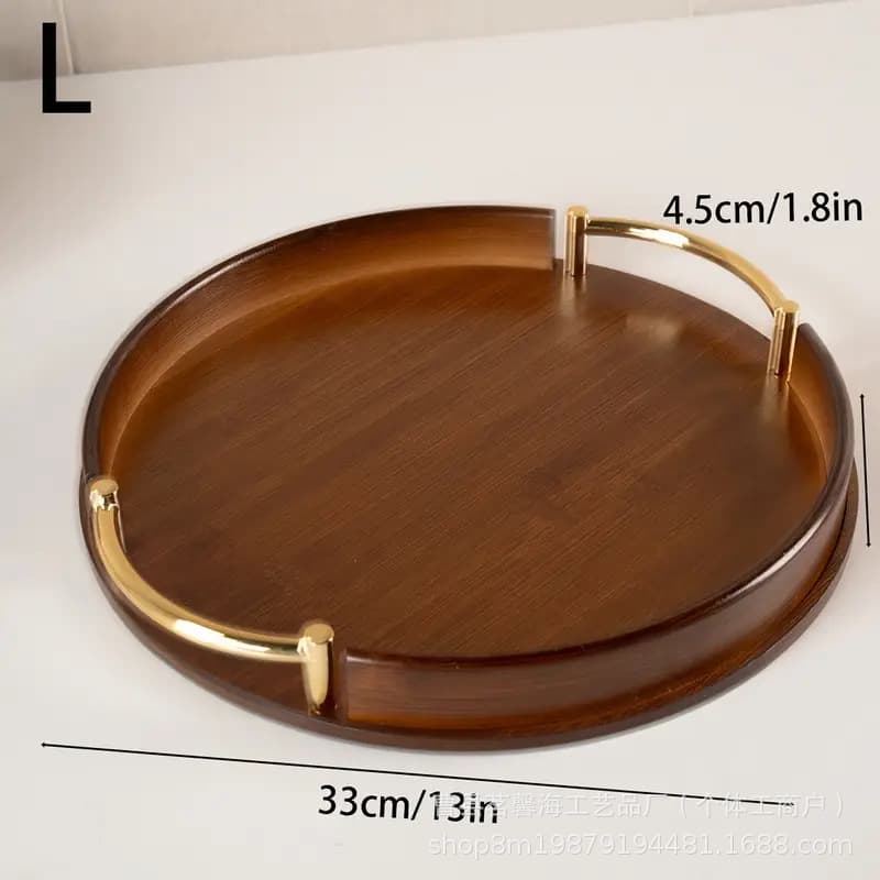 Simple Round Wooden Tea Tray with Handle Restaurant Kitchen Pastry Fruit Serving Tray