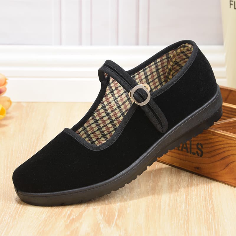 Beijing Ladies Flat Dance Shoes Comfortable Square Dance Flat Bottom Work Shoes Hotel Casual Shoes Round Toe Cotton Lined