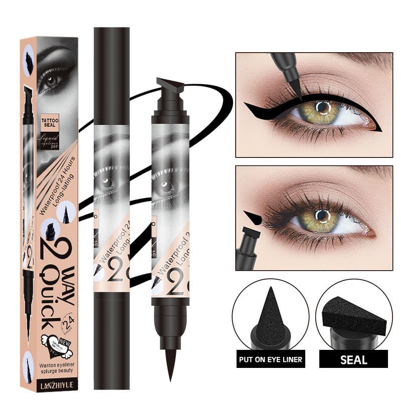 Cross-border Beauty 2-in-1 Stamp Eyeliner Liquid Pen Quick-drying Non-smudge Waterproof Dual-ended Eyeliner