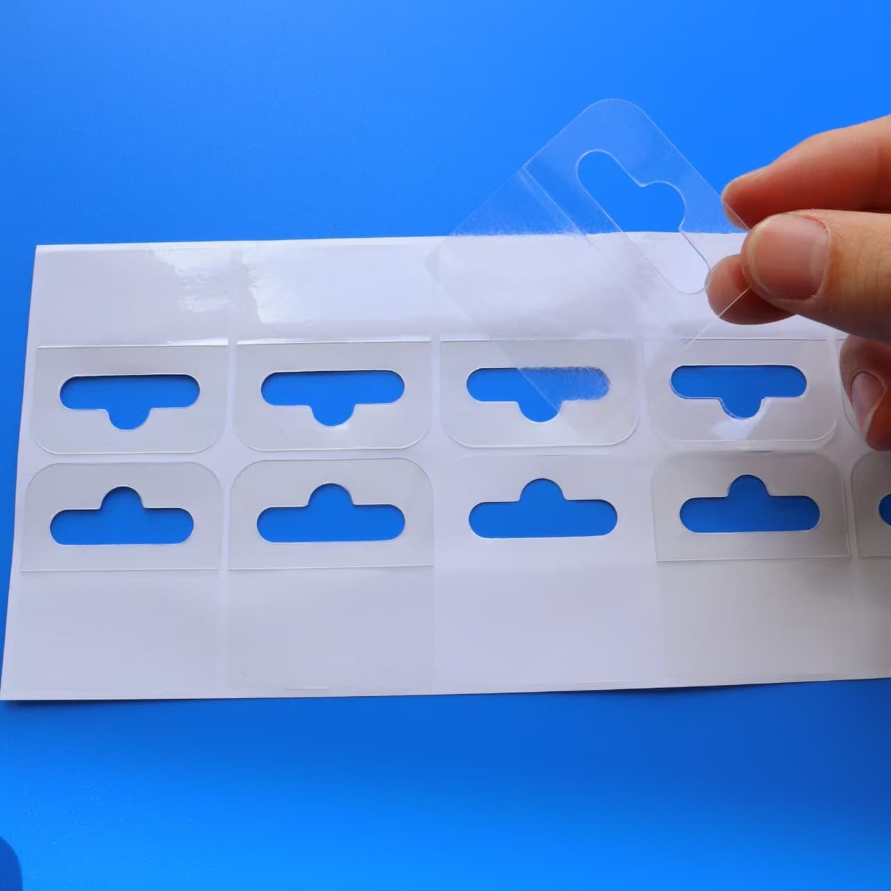 Transparent PET soft film self-adhesive hook soft film aircraft hole high adhesive sheet PET self-adhesive color box hook sticker