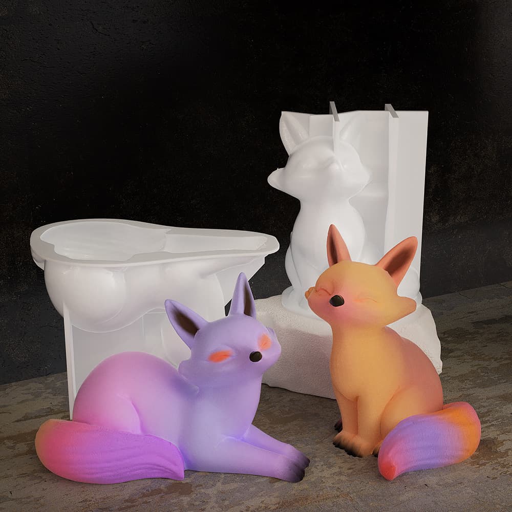 Crystal Epoxy 3D Fox Mold, Jade Fox 3D Cartoon Animal Little Fox Scented Candle Ornament Silicone Mold