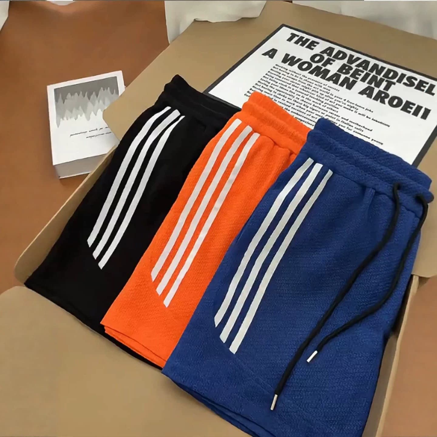 American Dragon Scale Klein Blue Shorts Men's Summer Breathable Striped Design Sports Quarter Pants