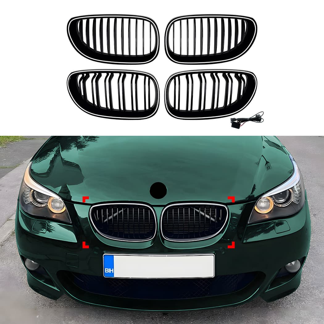 LED illuminated grille for BMW 5 Series E60 E61, single bar and double bar intake grille, cross-border modification