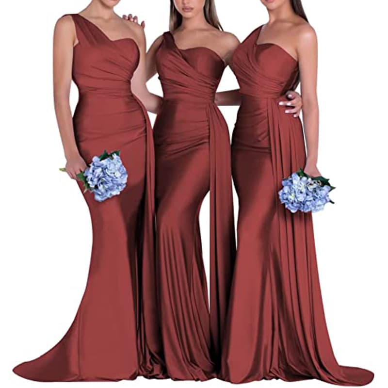 Amazon Evening Dress 2026 New Model Foreign Trade Slim Fit Mermaid Evening Dress Fashionable Slim Sexy One-Shoulder Bridesmaid Dress
