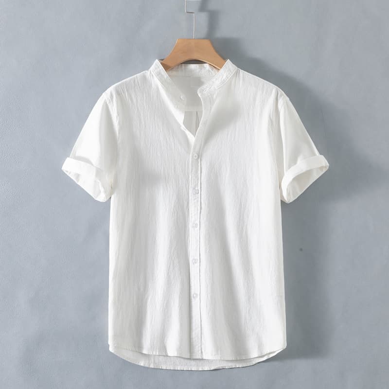 Lightweight Linen Shirt Men Summer Solid Color Plus Size Men's Clothing Short Sleeve Shirt Casual Stand Collar Cotton Linen Shirt Jacket Men
