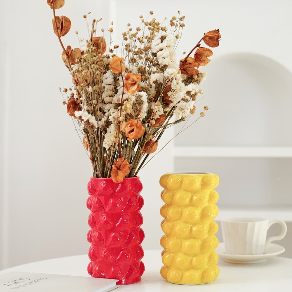 Ceramic Vase Fruit Lemon Vase Bubble Cylinder Vase Creative Light Luxury Home Hydroponic Vase Decorative Ornament