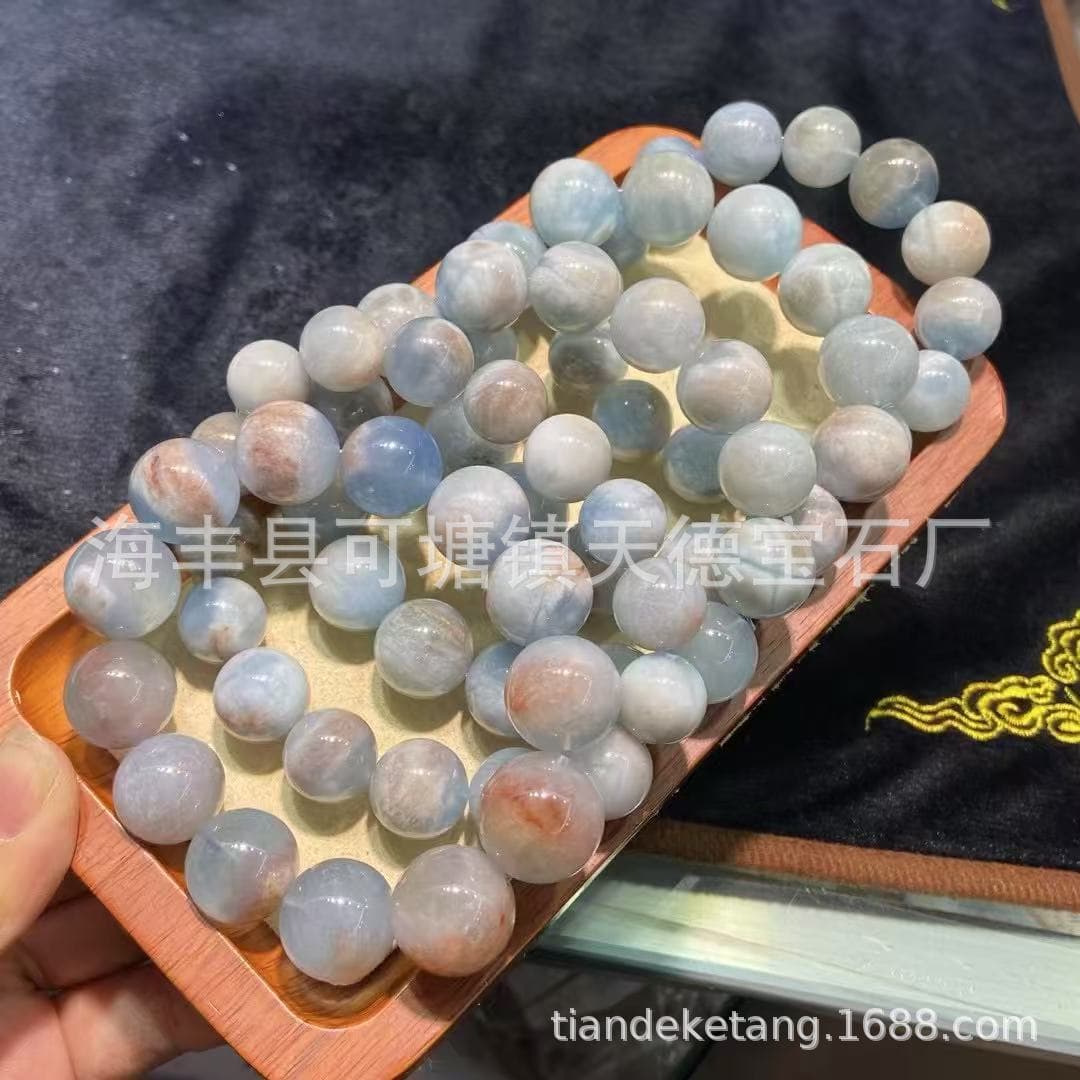 Natural Island Aquamarine Round Bead Bracelet, Treasure Bowl Aquamarine, Blue Sky White Clouds Aquamarine Loose Beads Accessories, Hot Sale