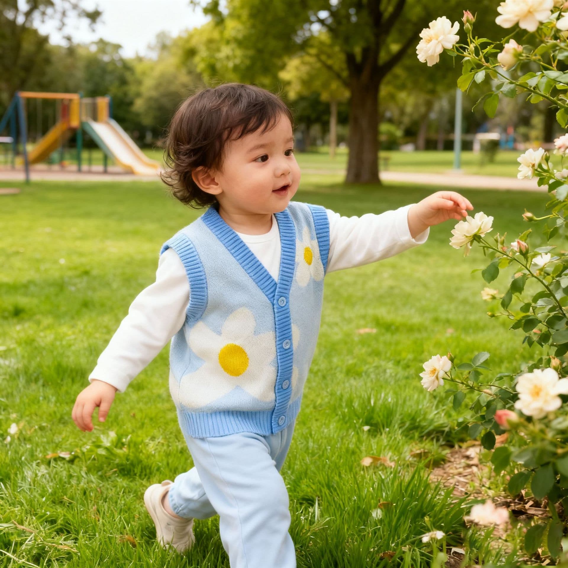 Floral Knit Jacquard Vest Double-Layer Cotton Soft Yarn Girls' Cardigan V-Neck Pure Cotton Casual Versatile Outerwear