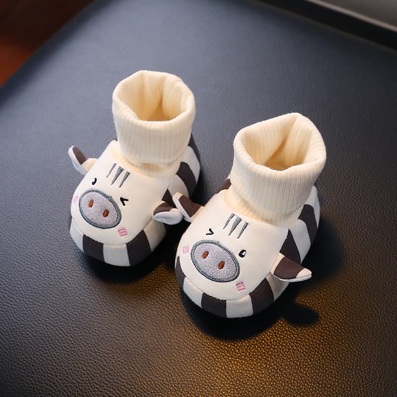 Autumn/Winter Newborn Infant Sock Shoes Toddler Warm Foot Covers Cartoon Fleece-Lined Thick Soft Sole Anti-Slip Non-Drop Walking Shoes