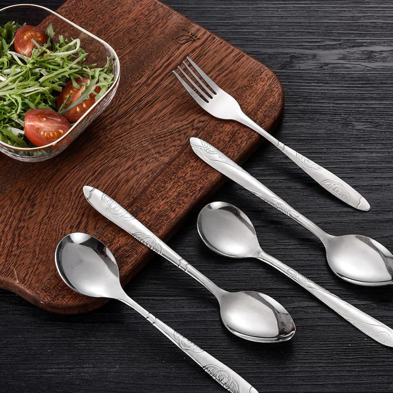 Small No. 2 Crane Butterfly Half Flower Pointed Round Fork and Spoon Stainless Steel Heavy-duty Cutlery Soup Rice Spoon Long Handle