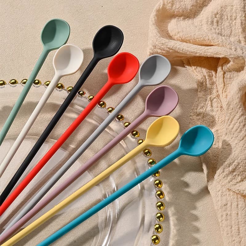 Korean Food-Grade Silicone Long Handle Stirring Spoon Milk Powder Coffee Stirrer Double-Ended Milk Stirrer Spatula Cocktail Stirrer