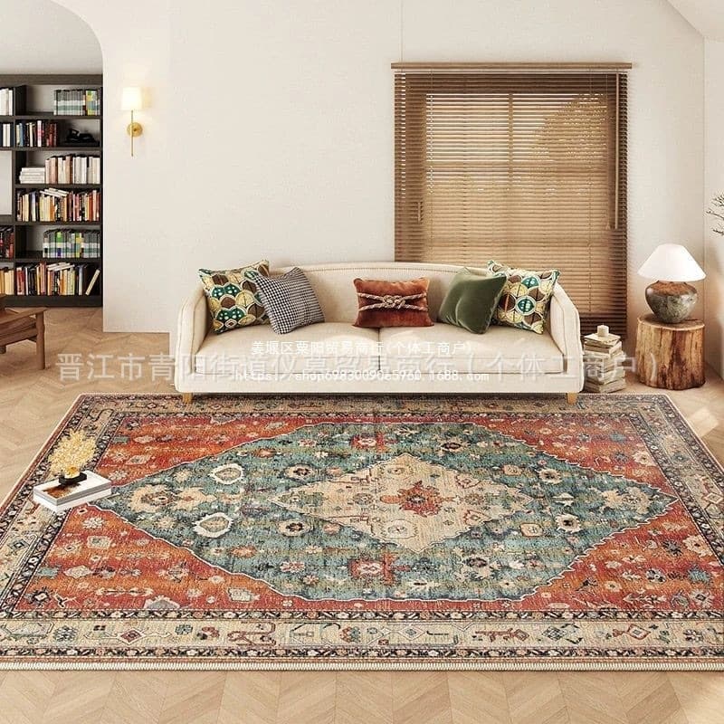 Persian American Country Retro Turkish Ethnic Style Rug for Living Room Coffee Table, Home Bedroom Bedside Rug