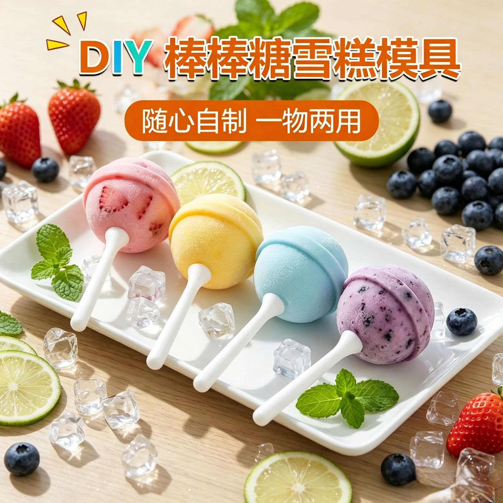 Lollipop ice cream mold children's popsicle grinder soft silicone lollipop mini homemade ice cream popsicle ice tray