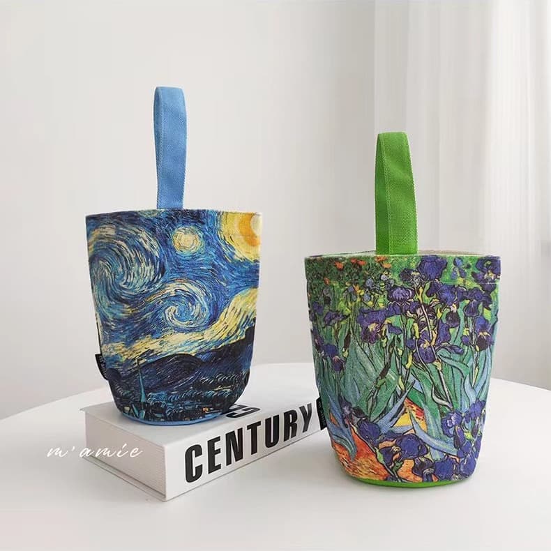 2024 New Van Gogh Painting Bucket Bag Carry-On Small Handbag Mummy Bag Go-Out Handbag Work Lunch Bag