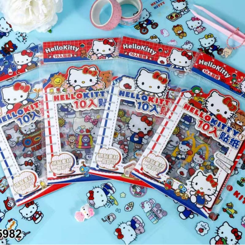 Hello Kitty Red and Blue Series Cartoon Stickers, High-Value Aesthetic Stickers for Girls, Fun DIY Scene Stickers for Students