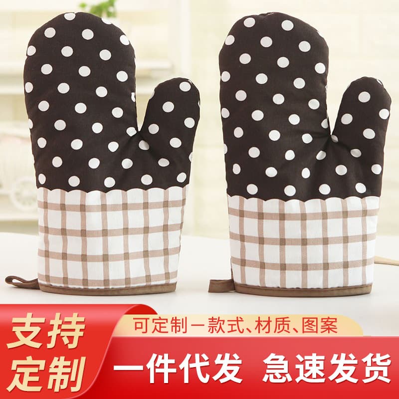 Thickened Plaid Country Style Microwave Oven Heat Resistant Gloves Modern Simple Kitchen Utensils Cotton Linen Material