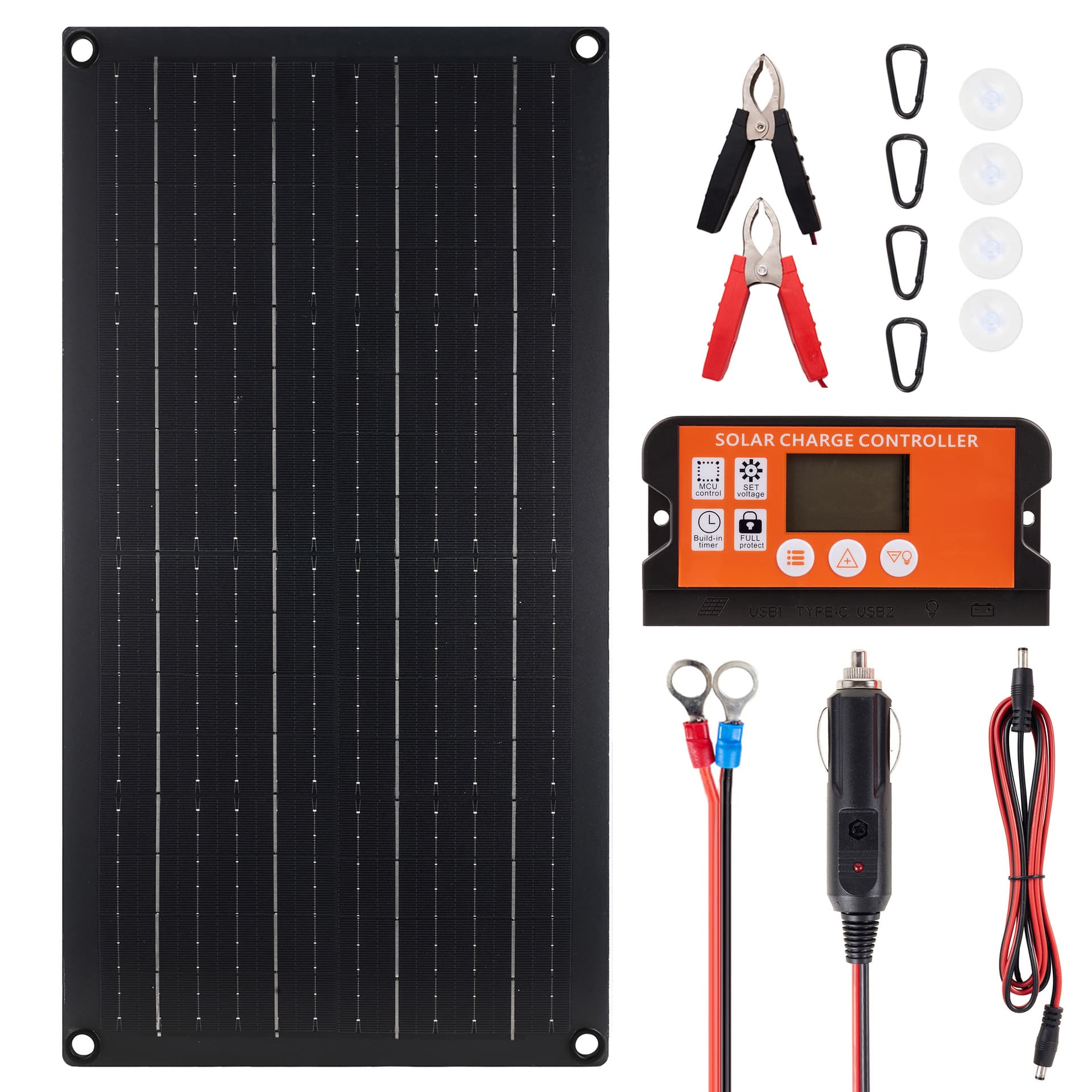 20W High-Efficiency Solar Charging Panel with Controller, Compatible with 12V Lead-Acid and Lithium Batteries, Can Be Paralleled for 200W 24V