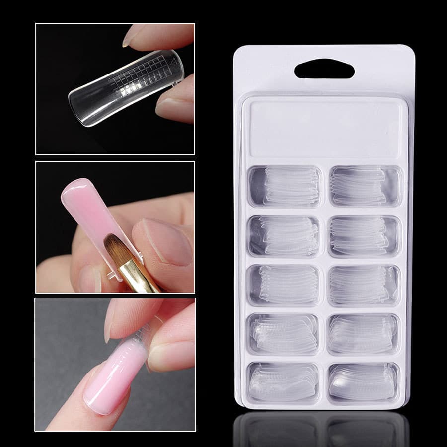 Reusable Crystal Nail Extension Mold Box Set Plastic Nail Art Tools Quick Extension No Paper Tray Required for Professional Use
