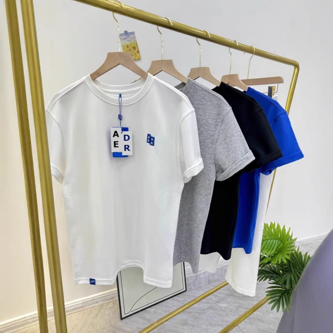 ADER Short Sleeve T-Shirt for Men and Women, Textured Minimalist Streetwear Style, Round Neck, Loose Fit, Casual Couple Summer Tee