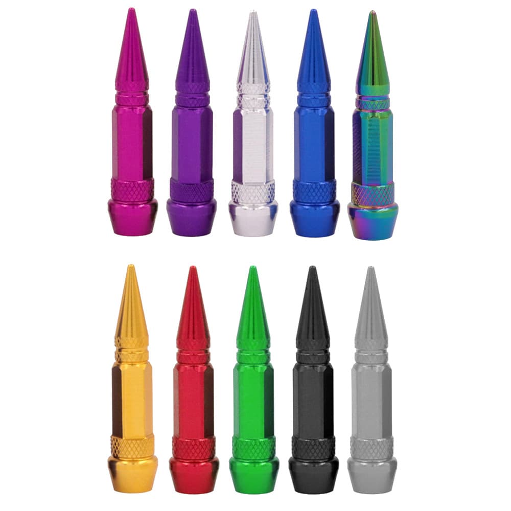 Car Tire Pointed Valve Stem Caps Bullet Style Valve Core 60mm Tire Valve Caps Set of 4