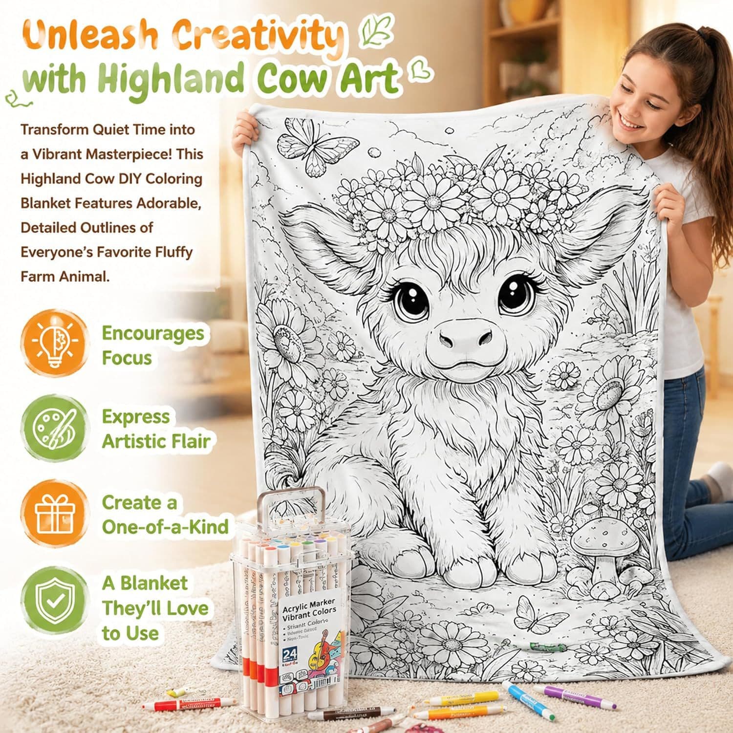 Cross-border hot style Highland cattle coloring blanket Highland cattle graffiti blanket coloring blanket