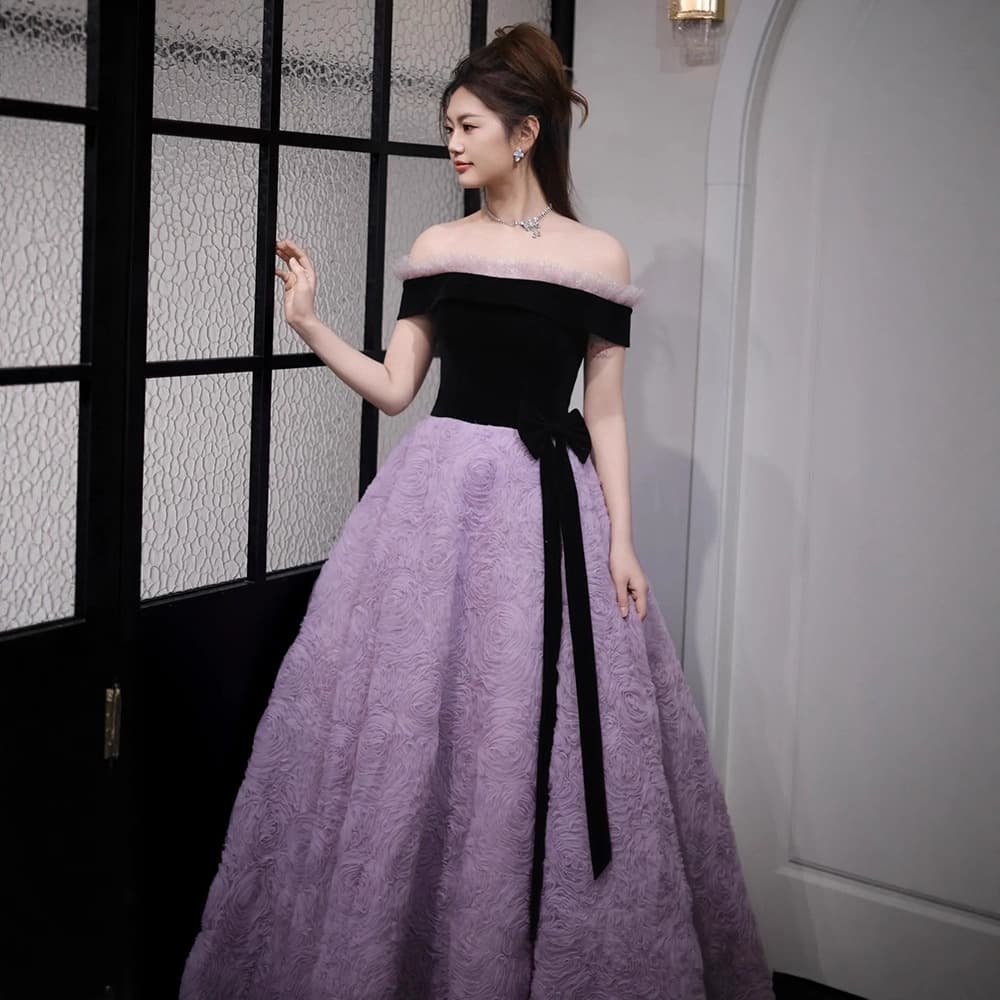 Purple Evening Dress Plus Size Slimming Conceal Belly Princess Style Birthday Banquet Dress Toast Dress Bride Art Exam Performance
