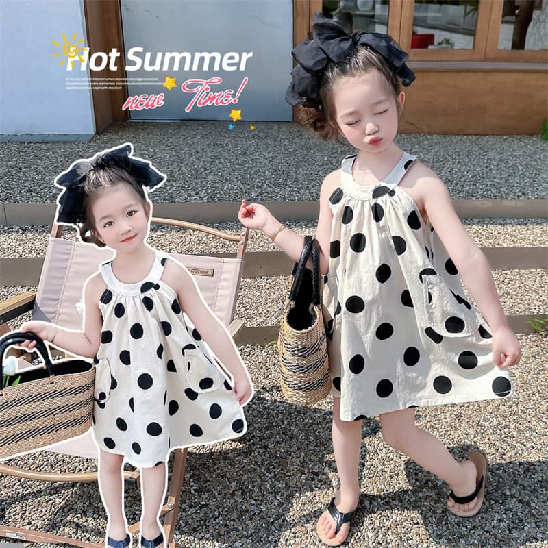 Girls' Summer Cute Black and White Polka Dot Sleeveless Dress, Children's Baby Fashionable Dress, Sleeveless Polka Dot Kids Dress