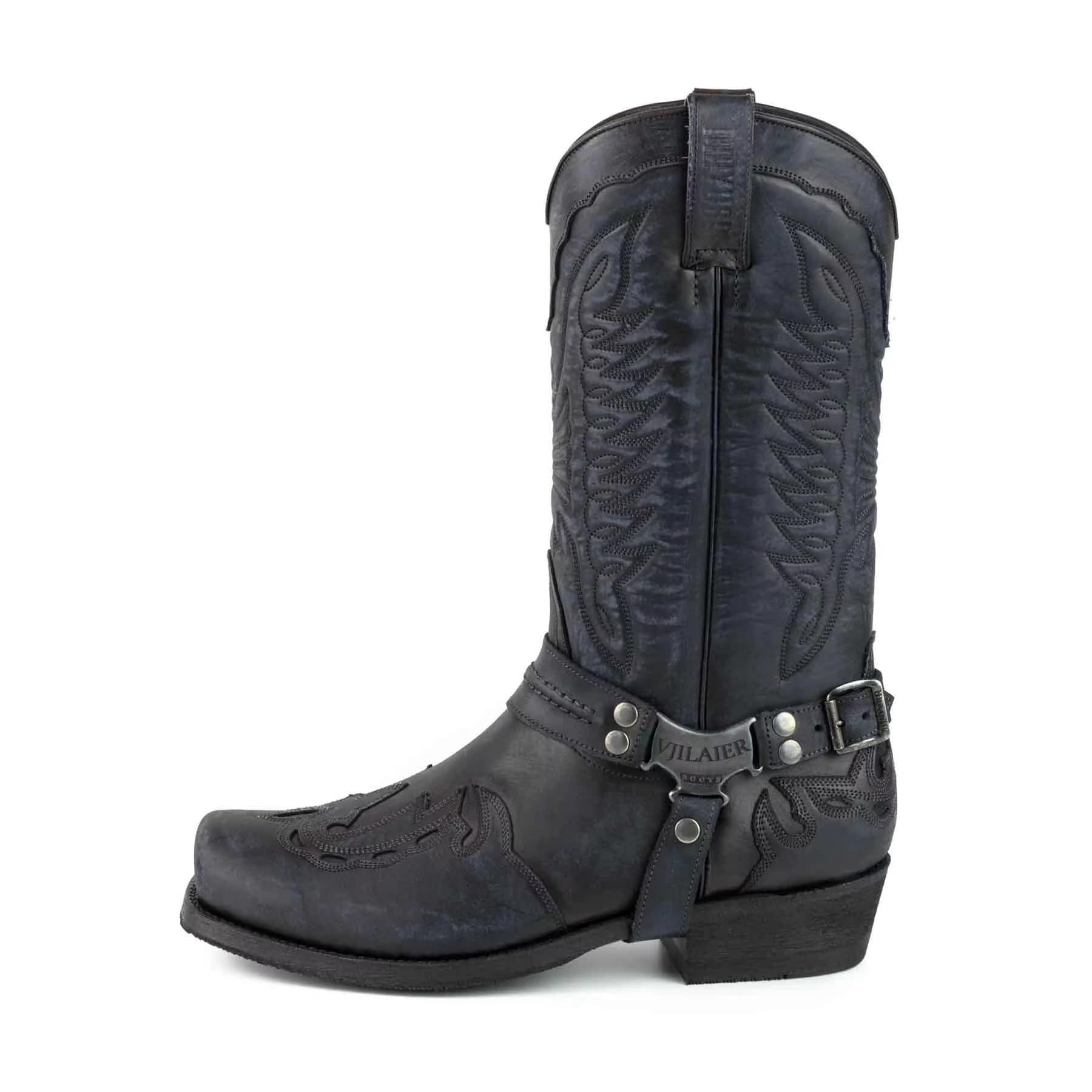 Autumn/Winter New Embroidered Men's Mid-Calf Boots Square Buckle Strap Chunky Heel Size 48 Large Size V-Cut Mid-Calf Boots