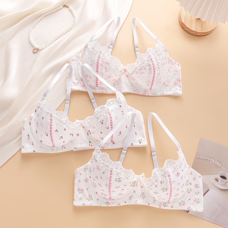 Amazon Cross-Border French Sexy Lace Patchwork Women's Bra, Fresh and Retro Lace Trim Women's Bra