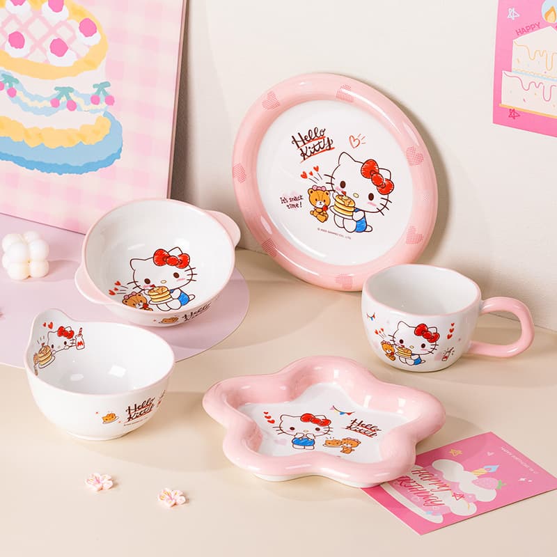 HelloKitty ceramic bowls and plates cartoon girls cute tableware household high-value rice bowls children's eating bowls