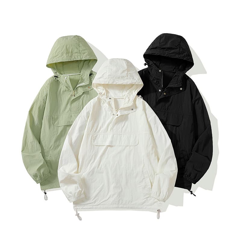 Sun Protection Shirt 2025 New Comfortable Simple 100% Nylon Solid Color Cool Fabric Loose Version Hooded Pocket Design