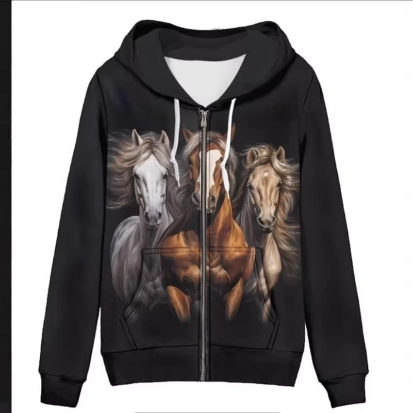Zipper Hoodie 3D Printed Animal Pattern Zip-Up Hoodie Colorful Art Women's Sweatshirt Cross-Border